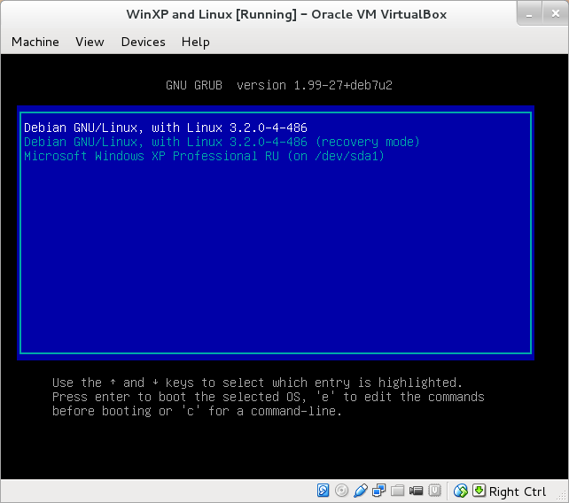 Grub menu