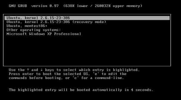 Меню завантажувача Grub