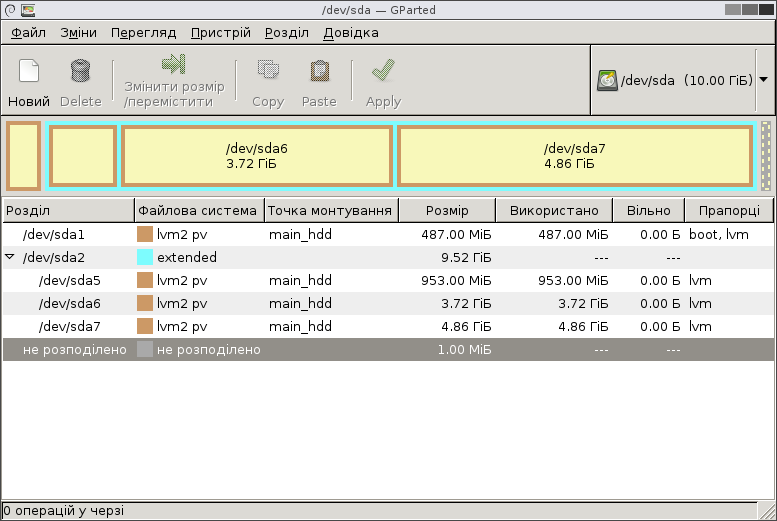 Existing partition table