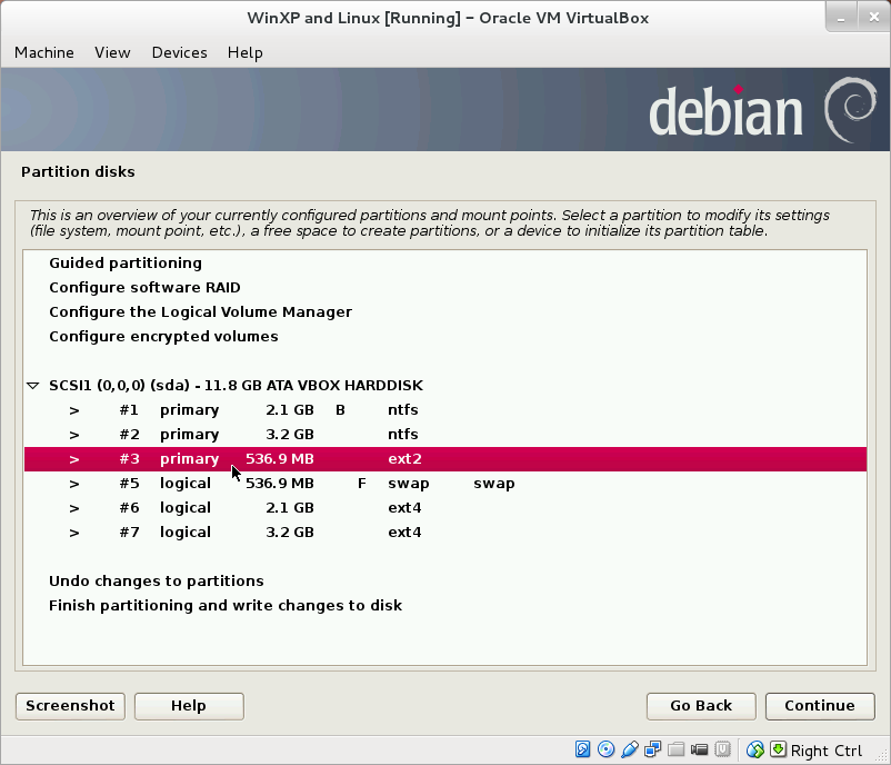 Selecting Linux boot partition