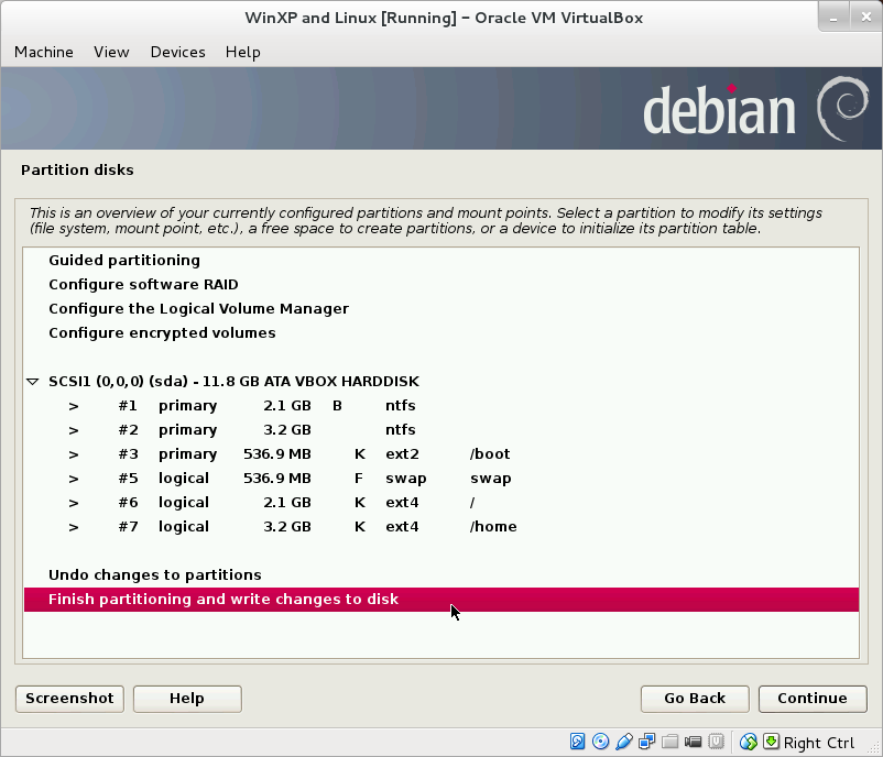 Partition table for Windows and Linux